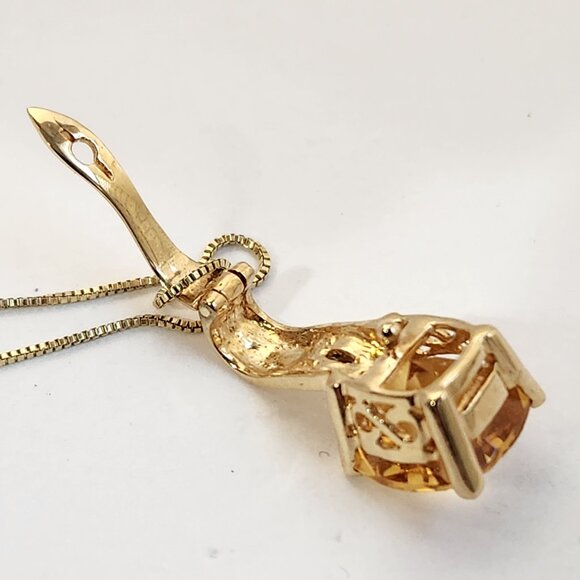 VTG Estate Older 14K Solid Gold Citrine & Diamond Open Bail Pendant & Chain - Picture 11 of 13